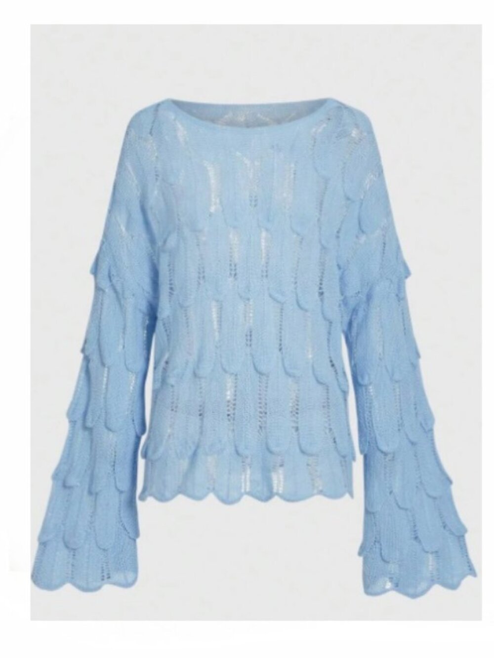 New Blue Knit Flare sleeves Sweater Top Large